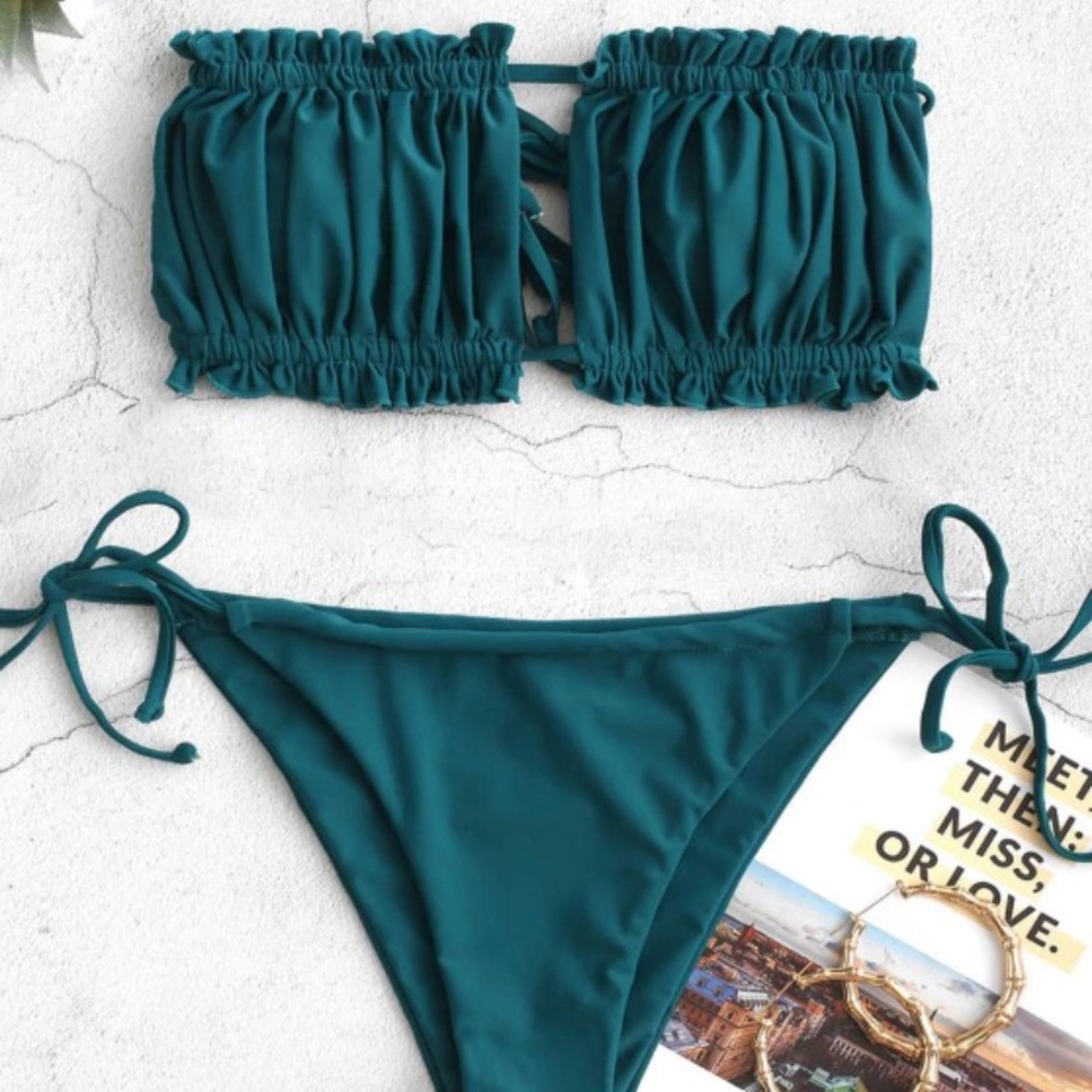 ZAFUL Peacock Blue Strapless Bikini